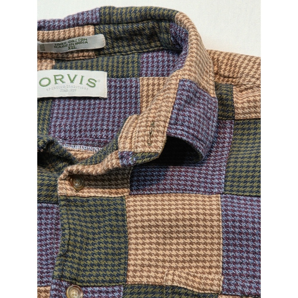 Orvis Men's L Patchwork Plaid Snap Shirt 100% Cotton Heavyweight Outdoor Flannel - Picture 9 of 13